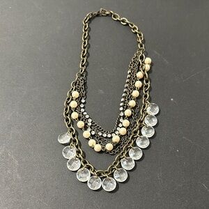 White House black market faux pearl brush brass necklace
